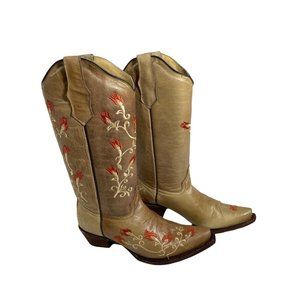 Circle G by Corral Ladies Western Embroidery Beige Floral Rose Boots L5064 Sz 7